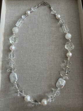 Baroque Pearl & Crystal Necklace, Sterling Silver, Organic Mixed Bead Necklace
